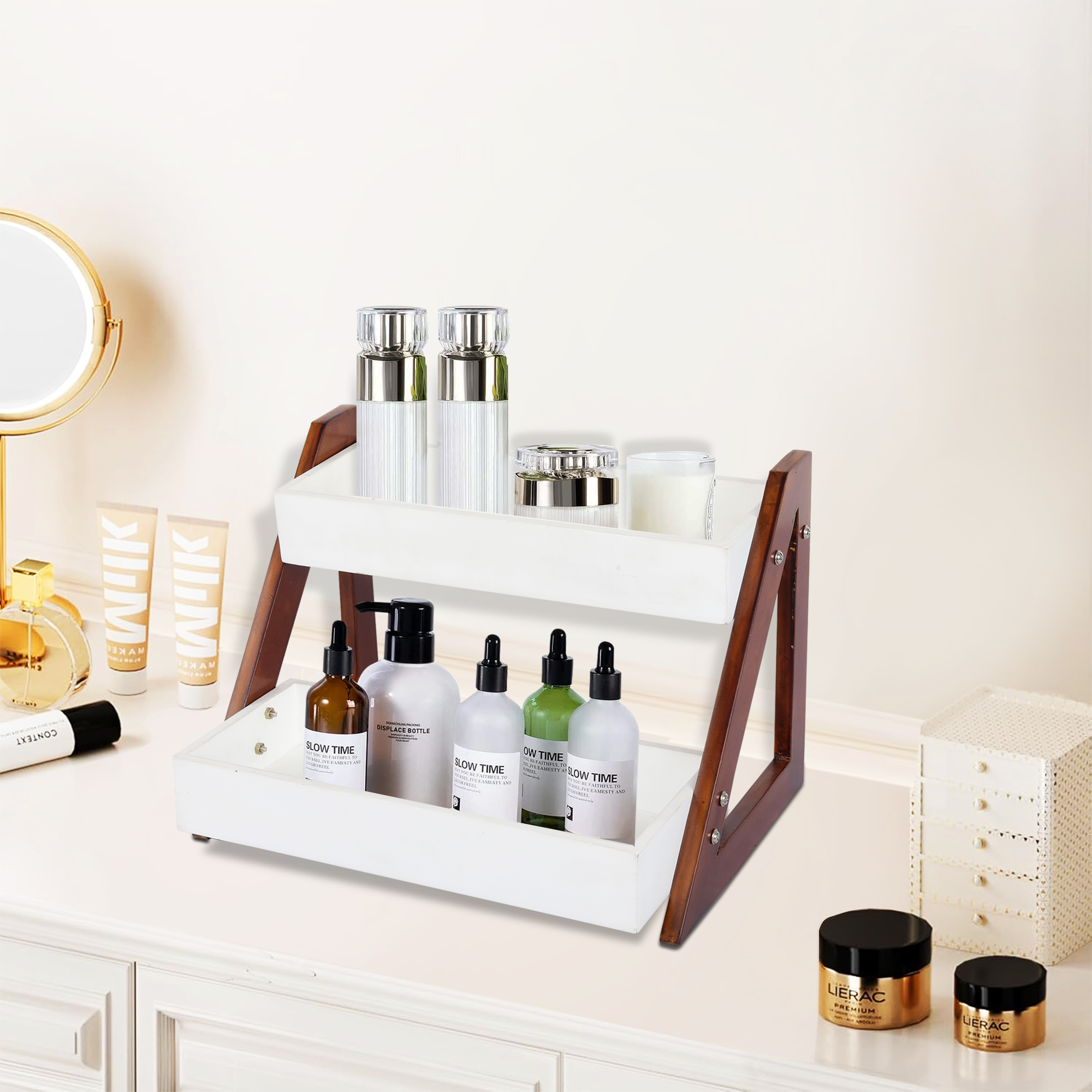 Solaza Two tier wooden spice rack for kitchen